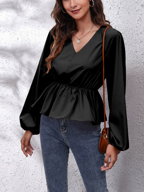 Elegant Women's Casual Shirt with Lantern Sleeves